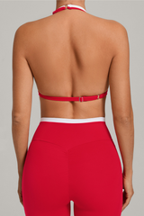 Women Summer Faux-Two-Piece Halter Color Block Sports Bra