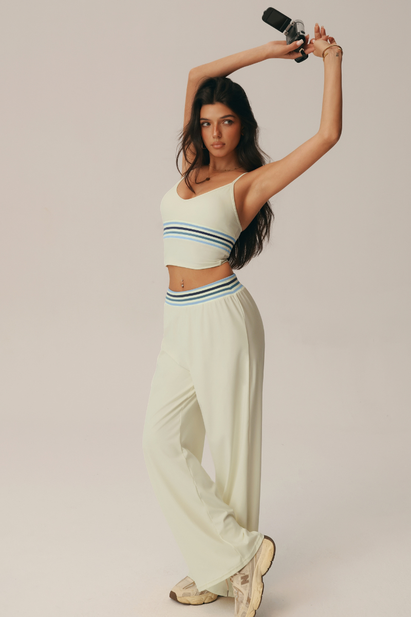 Women's Yoga Set:Striped Cami Top & Draped Casual Pants