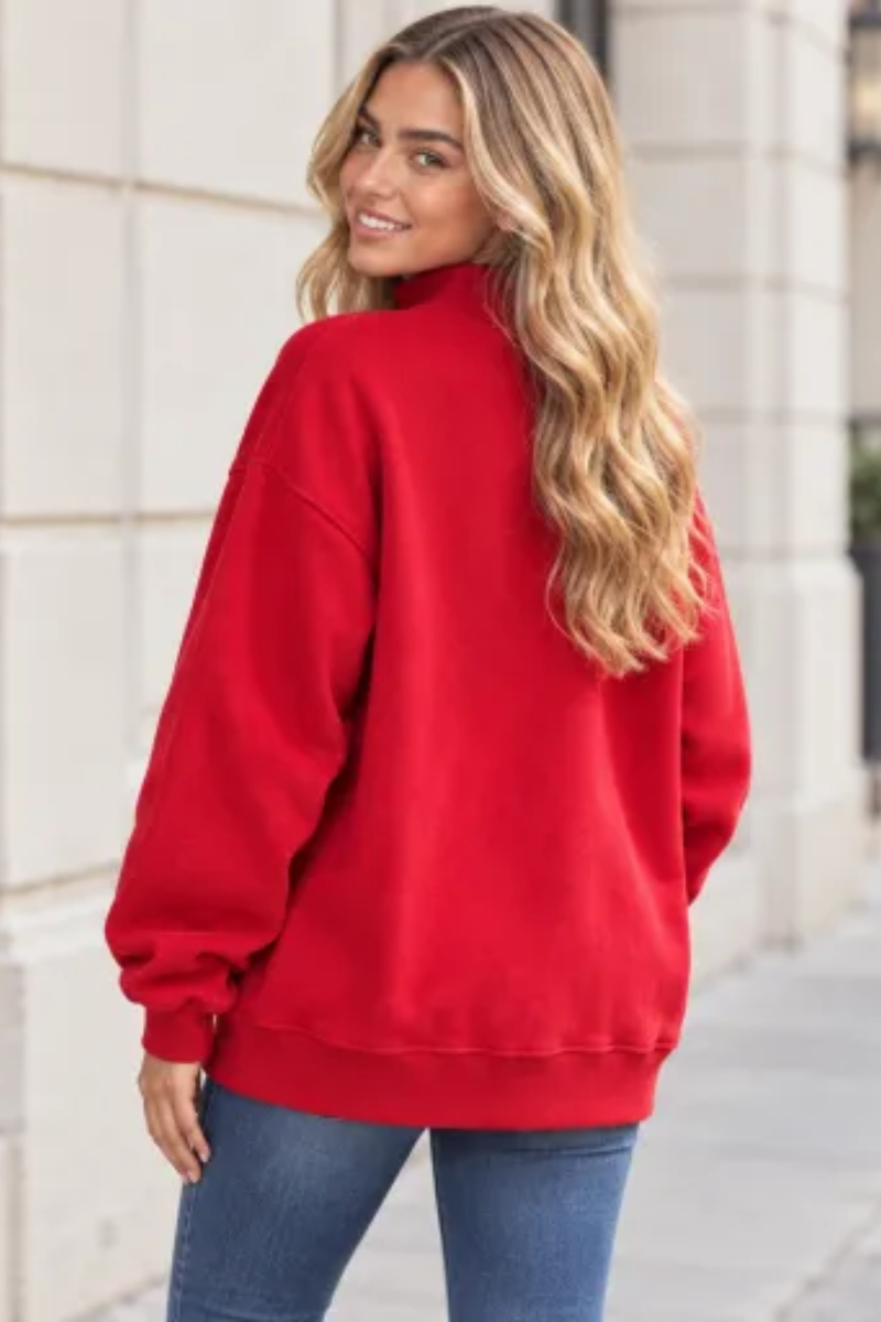 Women's Fall Oversized Letter Print Mockneck Sweatshirt