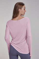 Women's Spring Side Drawstring Loose Yoga Long Sleeve Top