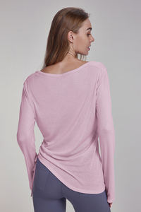 Women's Spring Side Drawstring Loose Yoga Long Sleeve Top