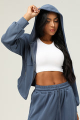 Women Zippered Jacket Hooded Casual Cardigan Jacket