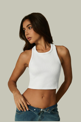 Women's Solid Cropped Sleeveless Sport Tank Top