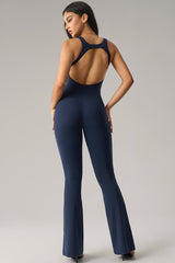 Women U-Neck Open-Back Sculpting Flared Pants Yoga Bodysuit