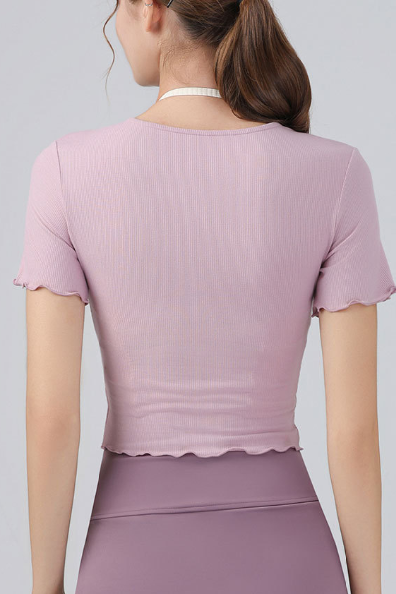 Women's V Neck Ruching Trim Cropped Wrap Top