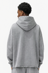 Men's Fall Winter 100% Cotton Washed Frayed Hem Hoodie