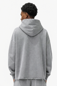 Men's Fall Winter 100% Cotton Washed Frayed Hem Hoodie