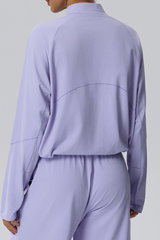 Women's Fall Half-Zip Drawstring Hem Mock Neck Athletic Top