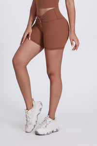 Women'S Pleated High-Waisted Hip Lift Yoga High-Stretch Skinny Shorts