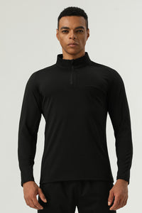 Men's Nylon Half-Zip Stand-Up Collar High Stretch Workout Long Sleeve