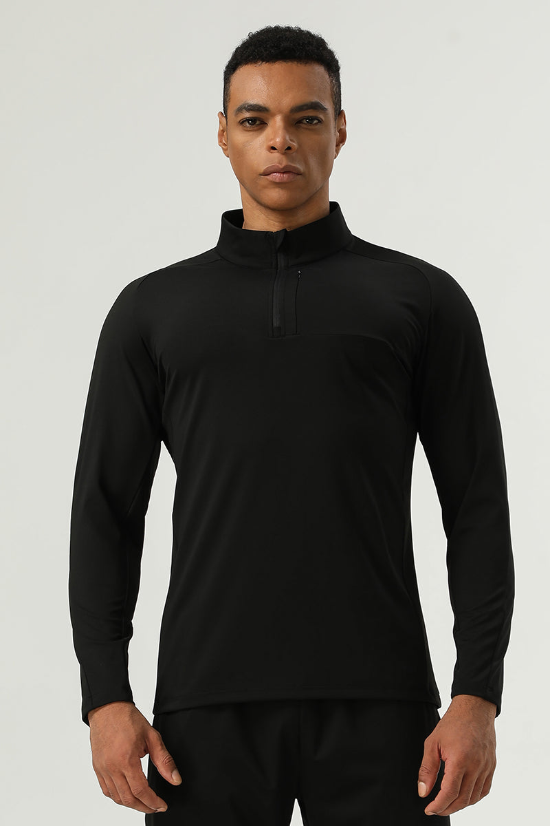 Men's Nylon Half-Zip Stand-Up Collar High Stretch Workout Long Sleeve