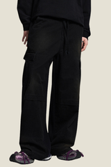 Unisex Solid Spray Dye Cargo - Wide Leg Patchwork Pants