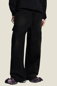 Unisex Solid Spray Dye Cargo - Wide Leg Patchwork Pants