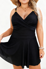 Plus Size Women's V-neck Pleated Solid Tankini