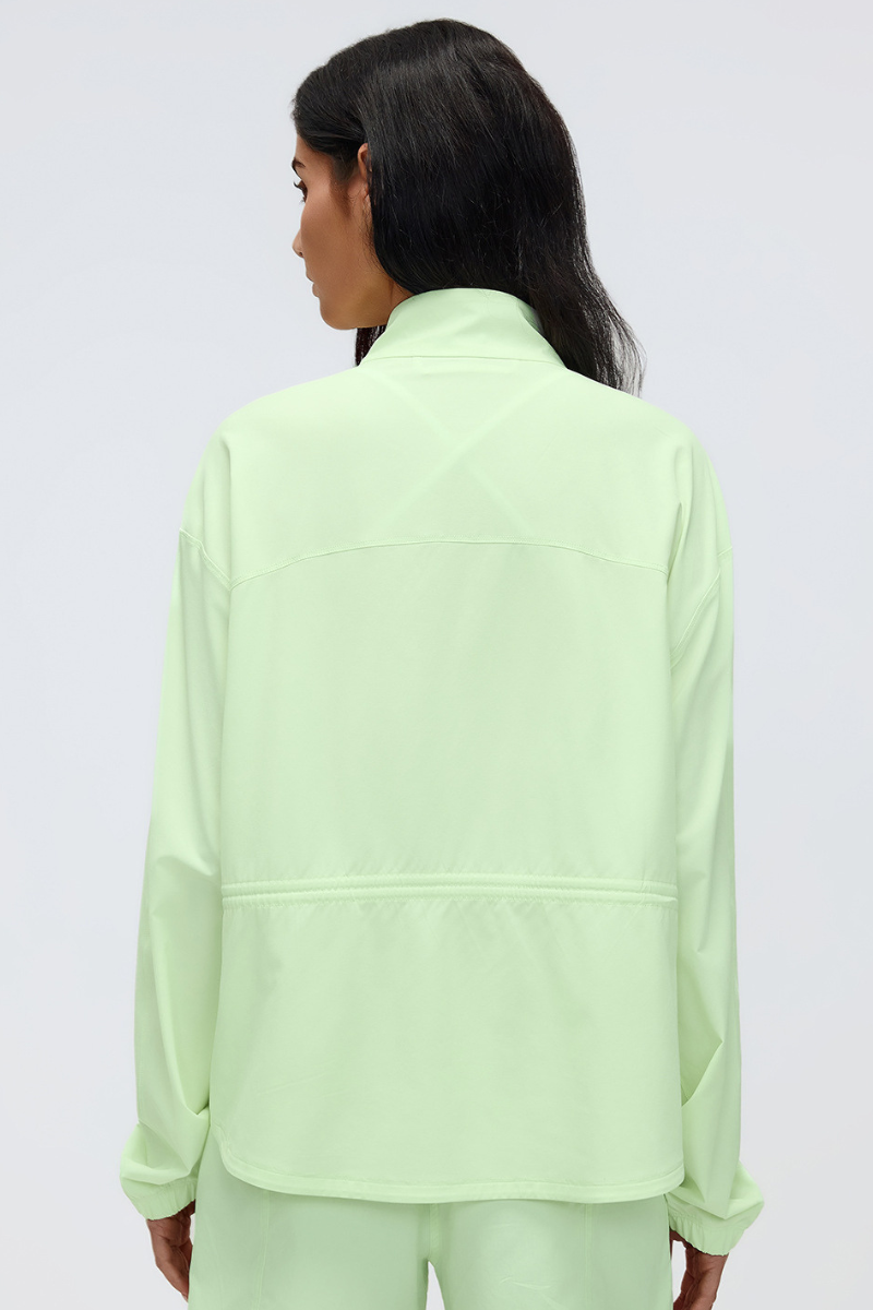 Women's Windproof Drawstring Media Pocket Peplum Jacket