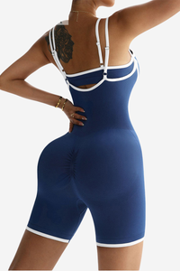 Women's Seamless Color Block Pleated Junmpsuit & Bra