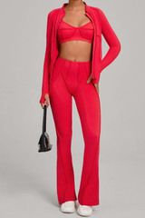 Versatile zipper-fastened matte-finish yoga three-piece set