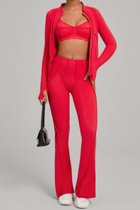 Versatile zipper-fastened matte-finish yoga three-piece set