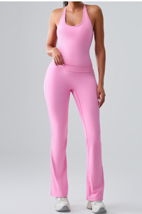 Women's Spaghetti Strap Sports Bra & Pocket Yoga Flare Pants Set