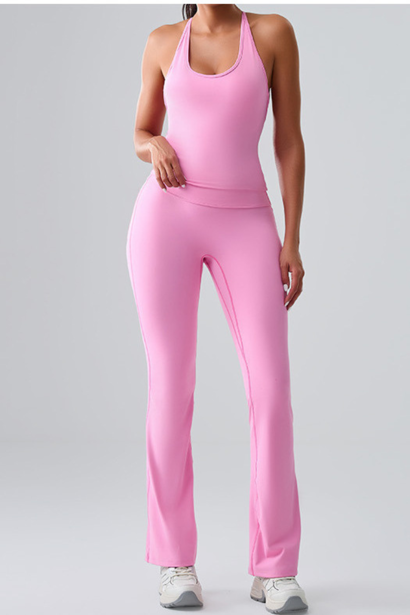 Women's Spaghetti Strap Sports Bra & Pocket Yoga Flare Pants Set