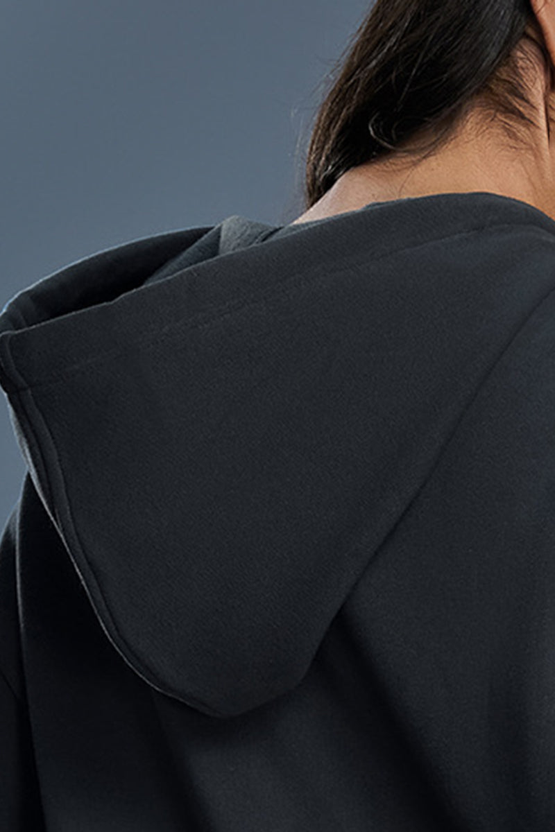 Women Fleece Hooded Windproof Loose Casual Zip Jacket