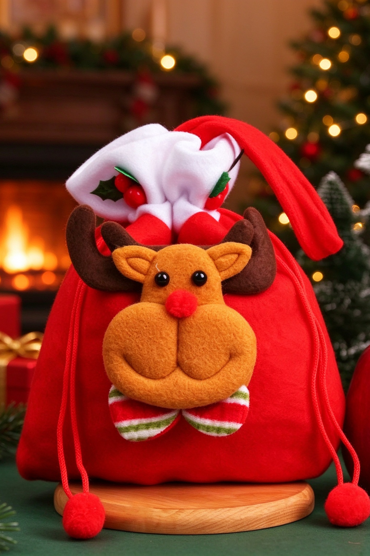 Christmas Fleece Drawstring Gift Santa Snowman Handbag