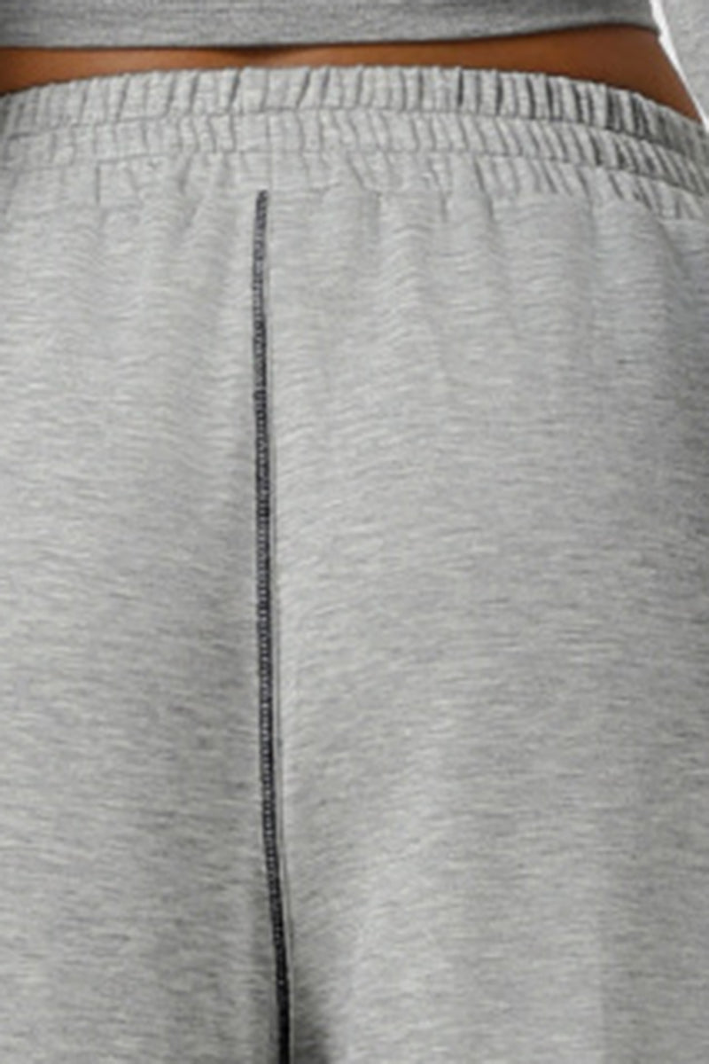 Women Color-Block Ribbed Lounge Set: Cropped Long-Sleeve Top + High-Waist Wide-Leg Pants