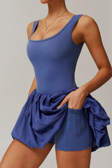 Women's Square Neck Bubble Hem Built-in Shorts Mini Dress