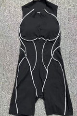 Women Patchwork Color Clash High Stretch Skinny Back Sports Fitness Yoga Bodysuit