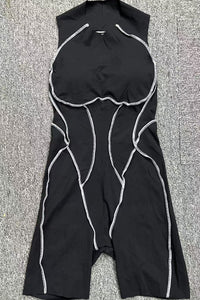 Women Patchwork Color Clash High Stretch Skinny Back Sports Fitness Yoga Bodysuit