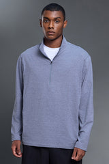 Men Half-Zip Stand Collar Breathable Loose Long Sleeve T-Shirt