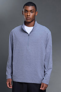 Men Half-Zip Stand Collar Breathable Loose Long Sleeve T-Shirt