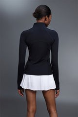 Women Stand Collar Half Zip Slim Fit Workout Long Sleeve Top