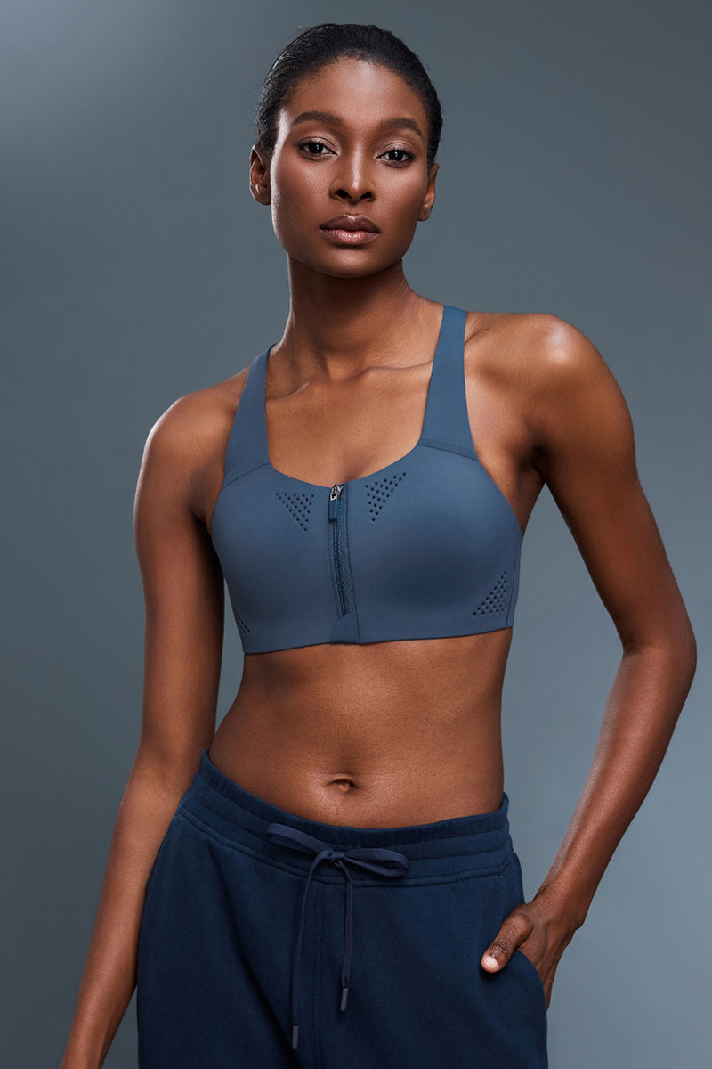 Women Front-Zip High-Impact Support Adjustable-Strap Sports Bra