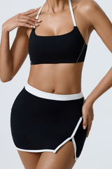 Women's Color-Block Sports Bra & Slit Mini Skirt Set