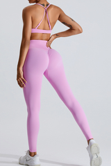 Women's Set:Cross Back Bra And Pleated Buttocks Lift Legging