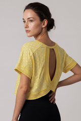 Women's Summer Polka Dot Cutout Back Cropped Sports Tee