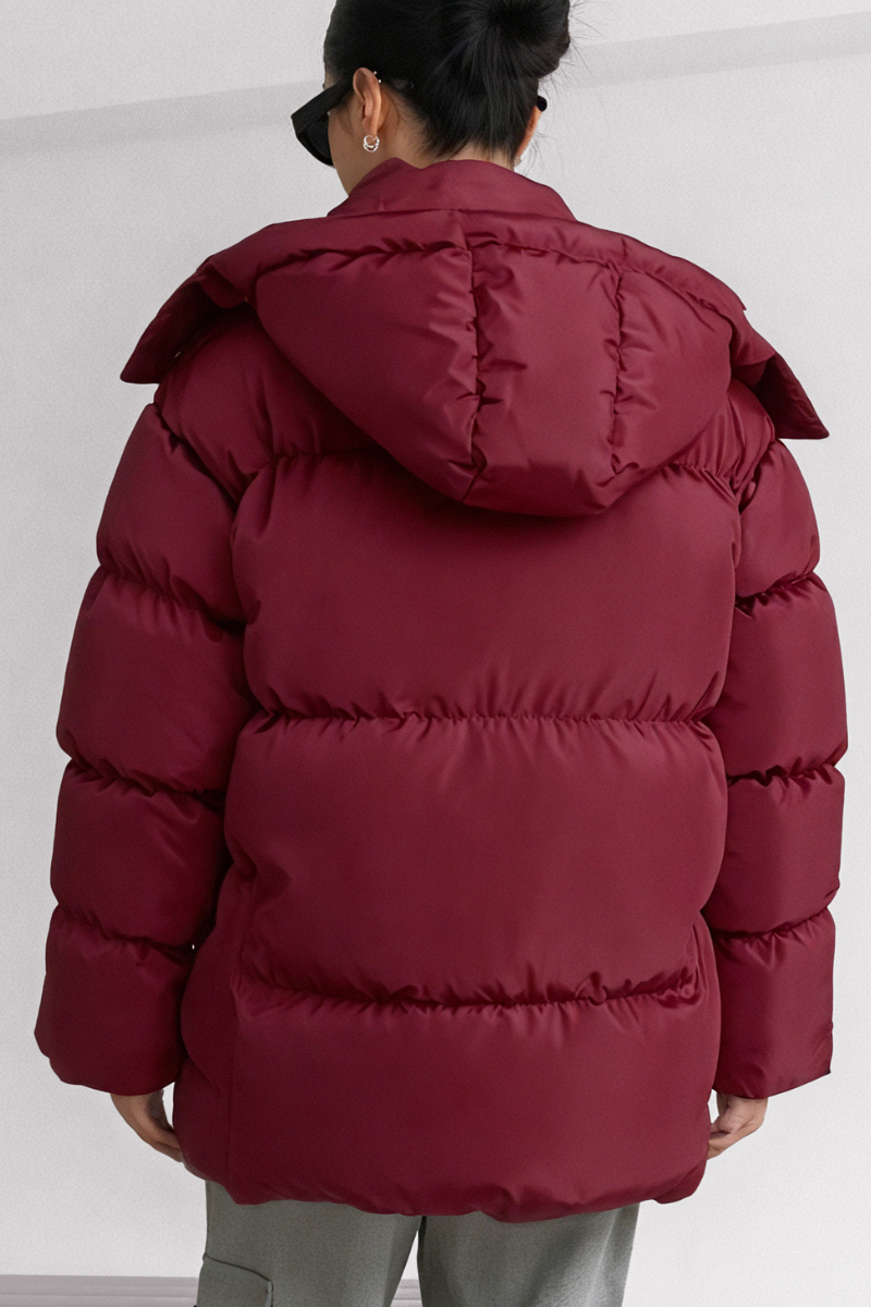 Women's stand-up collar bread-style hooded cotton jacket.