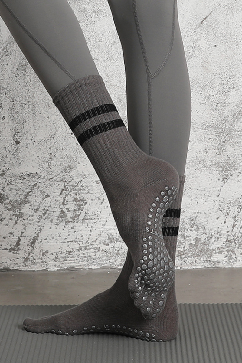 Women's Striped Crew Yoga Grip Five-Toe Socks