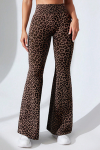 Women's High Rise Leopard Peach Butt Flared Sports Pants
