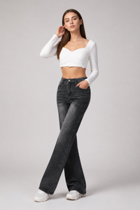 Women's Vintage Wash Stretch Straight Leg Jeans