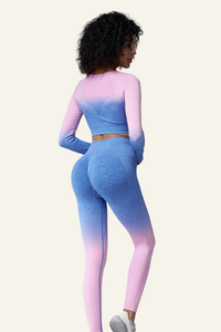 Women's Color Block Set:Long Sleeves T-Shirt And Leggings