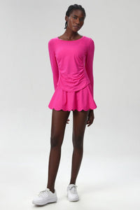 Women Plus-Size Sun Protection Slim-Fit Long Sleeve & Waist-Flutter Skort Sport Set