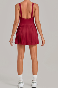 Women's V Neck Spaghetti Strap Fixed Cups Tennis Mini Dress