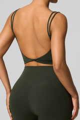 Women's Athletic Double Thin Strap Twist Back Yoga Bra