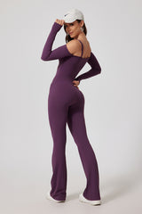 Women'S Off-The-Shoulder Double-Strap One-Piece Long-Sleeved Flared Pants Bodysuit
