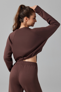 Women's Cropped Drawstring Long Sleeve Athletic Sweatshirt