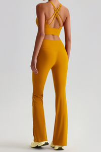 Women's Brushed Cross Back Bra & Flared Pants Yoga Set