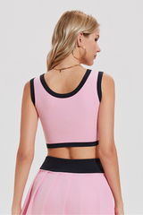 Women's Summer Color-Block V-Neck Sports Tennis Cropped Top