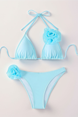 Women's Triangle Cup Floral Applique Halter Bikini Set